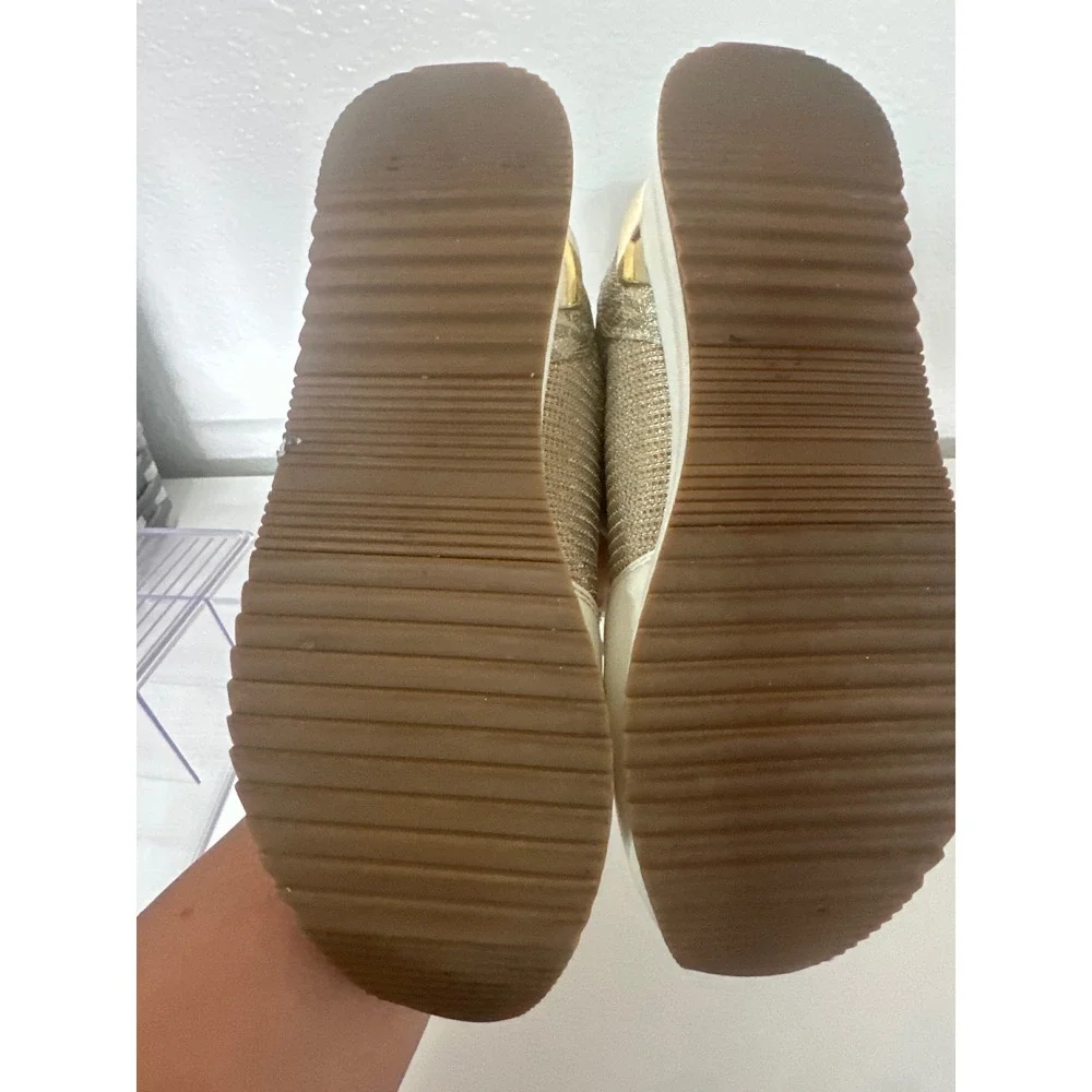 Michael Kors Sneakers Platform Gold Glitter Logo Lace Up Casual Shoes - Picture 8 of 9